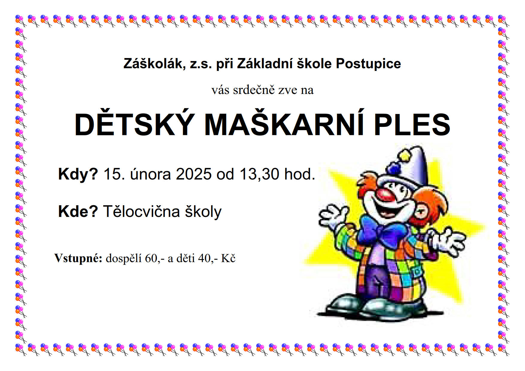 Dětský maškarní ples 15. 2. 2025