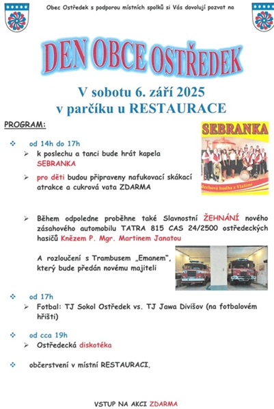 DEN OBCE OSTŘEDEK v sobotu 6. září
