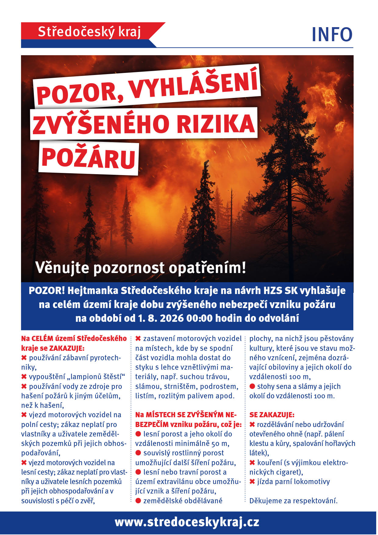 Pozor, vyhlášení zvýšeného rizika požárů